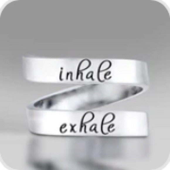 Jewelry - Inhale/Exhale Engraved Positive Affirmation Adjustable Ring in Stainless Steel